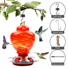 Load image into Gallery viewer, Hand Blown Glass Hummingbird Feeder - 38 Ounces