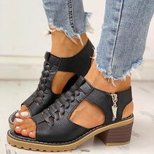 Load image into Gallery viewer, Women's Peep Toe Cutout Zipper Chunky Heeled Sandals
